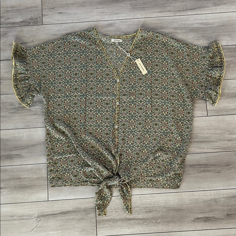 Max Studio oversized tie front patterned blouse s… - image 1